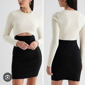 Express Elegant Black and Cream Women's Skirt